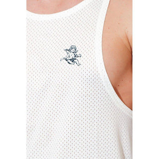 JJ Malibu - Come Through Mesh Tank Top - White w/ Angel Design - Circus of Books