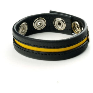 Prowler RED - 3-Snap Leather Cock Strap - Black/Yellow - Circus of Books