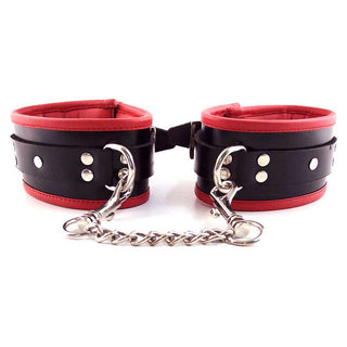 Rouge Padded Leather Adjustable Wrist Cuffs - Black