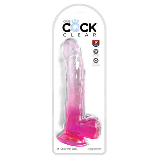 King Cock Clear Dildo with Balls 9in - Clear