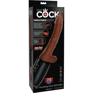 King Cock Plus Rechargeable Thrusting Dildo with Balls 7.5in - Chocolate