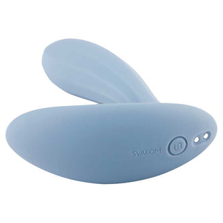 Svakom Erica Rechargeable Silicone App Compatible Dual Vibrator with Clitoral Stimulator and Remote Control -Dusty Blue