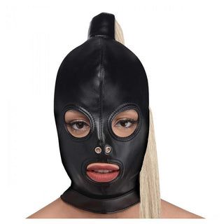 Strict Blonde Ponytail Bondage Hood