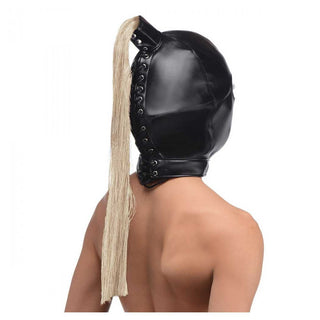 Strict Blonde Ponytail Bondage Hood