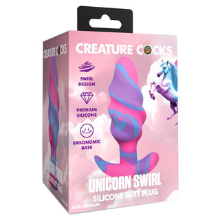 Creature Cocks - Unicorn Swirl Silicone Butt Plug - Med