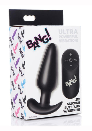 Bang! 21x Vibrating Silicone Rechargeable Butt Plug with Remote Control - Blue