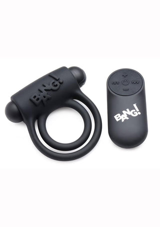 Bang! Silicone Rechargeable Cock Ring and Bullet with Remote Control - Blue