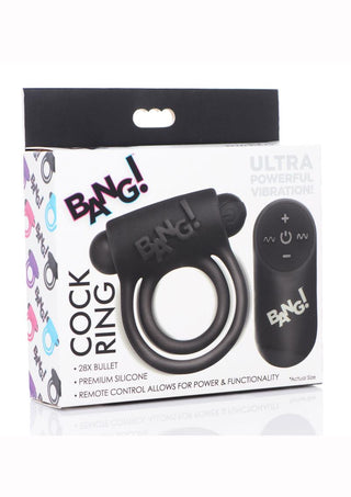 Bang! - 28X Remote Control Vibrating Cock Ring & Bullet - Black