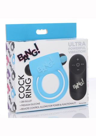 Bang! Silicone Rechargeable Cock Ring and Bullet with Remote Control - Pink