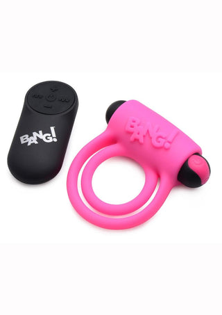 Bang! Silicone Rechargeable Cock Ring and Bullet with Remote Control - Black