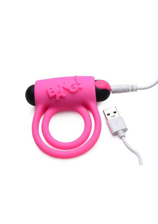 Bang! Silicone Rechargeable Cock Ring and Bullet with Remote Control - Blue