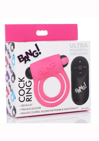 Bang! Silicone Rechargeable Cock Ring and Bullet with Remote Control - Blue