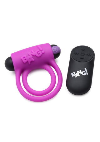 Bang! Silicone Rechargeable Cock Ring and Bullet with Remote Control - Blue