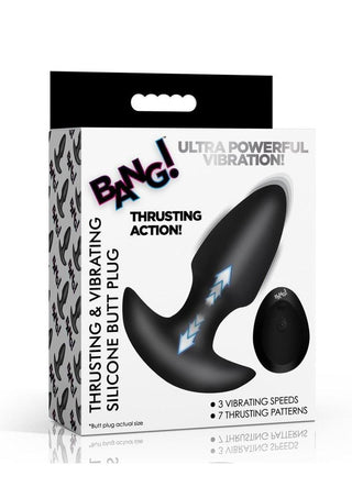 Bang! Thrusting & Vibrating Rechargeable Silicone Butt Plug - Black