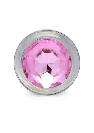 Booty Sparks Pink Gem Glass Anal Plug - Medium - Pink