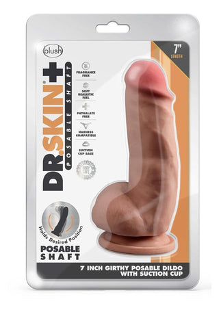 Dr. Skin Plus Gold Collection Girthy Posable Dildo with Balls and Suction Cup 7in - Vanilla