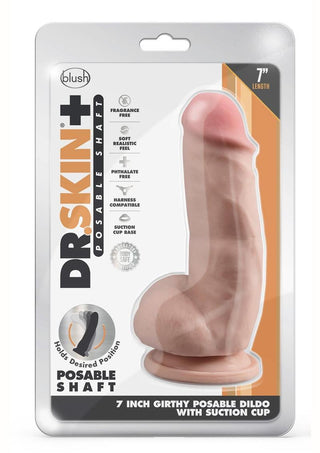Dr. Skin Plus Gold Collection Girthy Posable Dildo with Balls and Suction Cup 7in - Chocolate