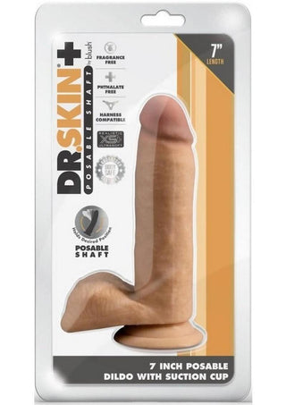 Dr. Skin Plus Gold Collection Posable Dildo with Balls and Suction Cup 7in - Vanilla