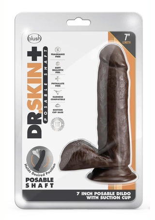 Dr. Skin Plus Gold Collection Posable Dildo with Balls and Suction Cup 7in - Caramel