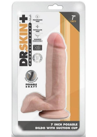 Dr. Skin Plus Gold Collection Posable Dildo with Balls and Suction Cup 7in - Vanilla