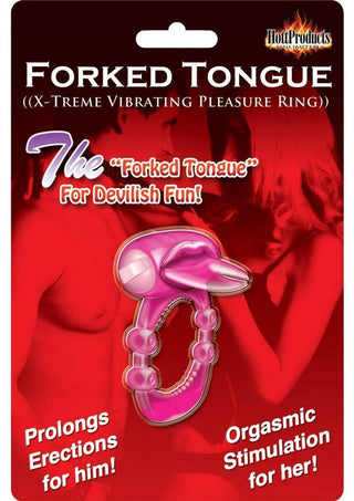 Forked Tongue Vibrating Silicone Cock Ring Waterproof - Purple