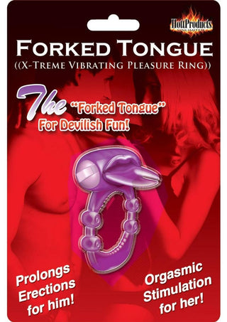 Forked Tongue Vibrating Silicone Cock Ring Waterproof - Magenta