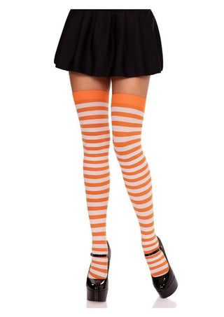 Leg Avenue Nylon Stocking with Stripe - Orange/White - One Size