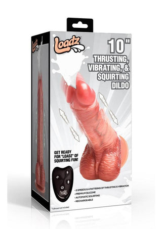 Loadz Thrusting Vibrating and Squirting Rechargeable Silicone Dildo with Remote Control - Vanilla - 10in