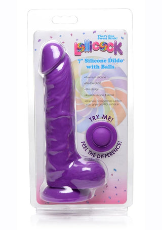 Lollicock - 7" Silicone Dildo with Balls - Berry