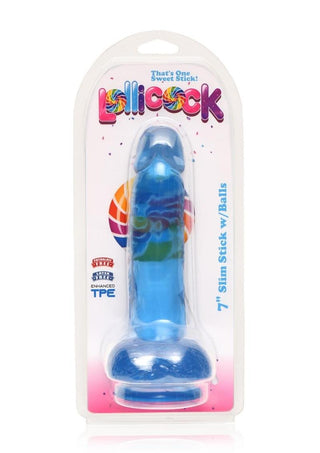 Lollicock - 8 Inch Slim Stick with Balls Cherry Ice Dildo