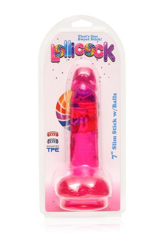 Lollicock - 8 Inch Slim Stick with Balls Cherry Ice Dildo