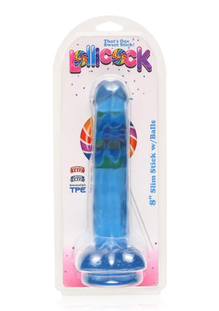 Lollicock - 8 Inch Slim Stick with Balls Cherry Ice Dildo