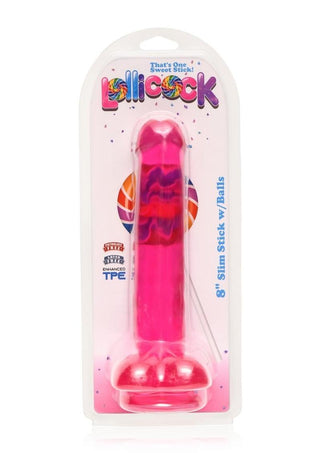 Lollicock - 8 Inch Slim Stick with Balls Cherry Ice Dildo