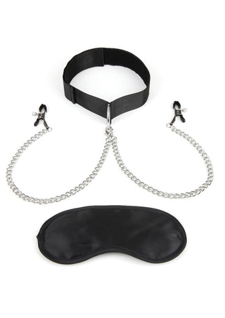 Lux Fetish Collar and Nipple Clamps with Adjustable Clamps