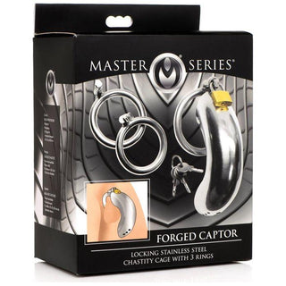 Master Series - Locking Stainless Steel Chastity Cage W- 3 Rings - Circus of Books