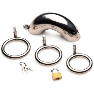 Master Series - Locking Stainless Steel Chastity Cage W- 3 Rings - Circus of Books