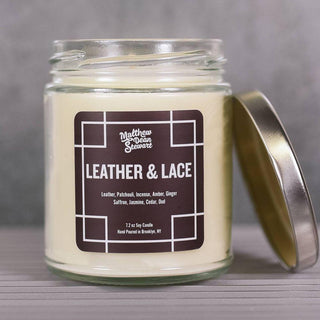 Matthew Dean Stewart - LEATHER & LACE - 7.2 oz LGBT+ Soy Wax Jar Candle - Circus of Books
