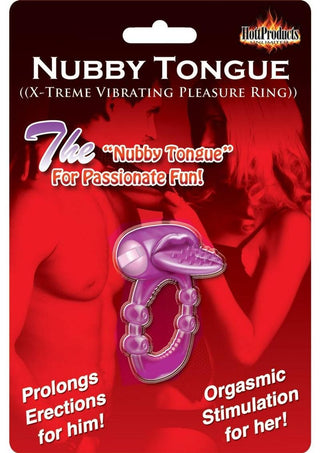 Nubbie Tongue Vibrating Silicone Cock Ring Waterproof Magenta