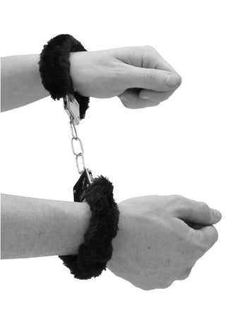 Ouch! Black & White Pleasure Furry Hand Cuffs
