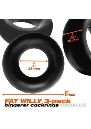 Oxballs Fat Willy Jumbo Cock Ring (3 pack) - Steel