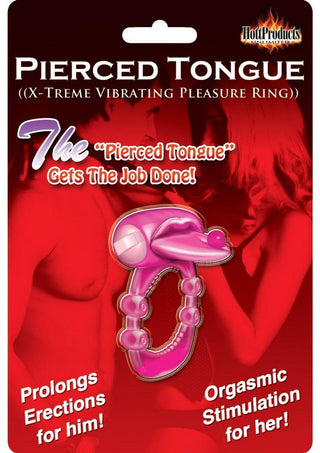 Pierced Tongue Vibrating Silicone Cock Ring Waterproof - Purple