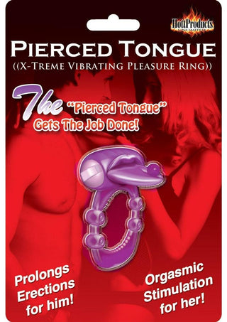 Pierced Tongue Vibrating Silicone Cock Ring Waterproof - Magenta