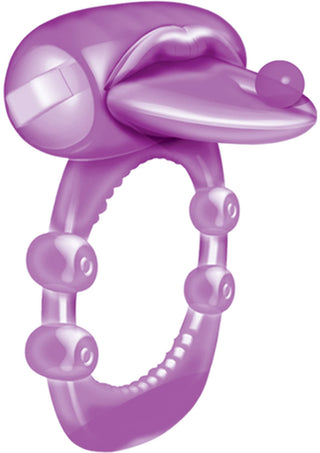 Pierced Tongue Vibrating Silicone Cock Ring Waterproof - Magenta