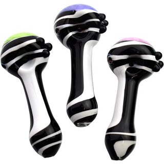 Pipe - 4.5" Hand Pipe Spoon Black Tube with White Strip Art and Slime Honeycomb Head - Circus of Books