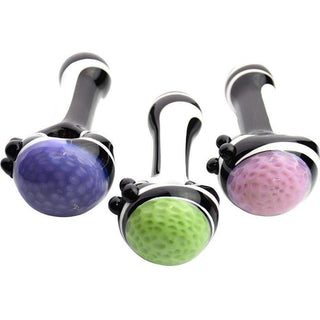 Pipe - 4.5" Hand Pipe Spoon Black Tube with White Strip Art and Slime Honeycomb Head - Circus of Books