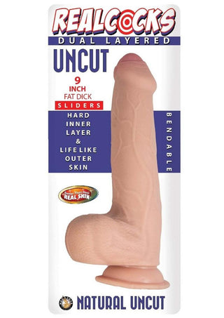 Realcocks Dual Layered Uncut Slider Fat Dick Dildo 9in - Caramel