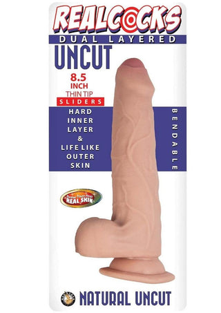 Realcocks Dual Layered Uncut Slider Thin Tip Dildo 8.5in - Caramel