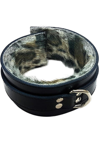Rouge Leather Collar With Faux Fur Lining - Black
