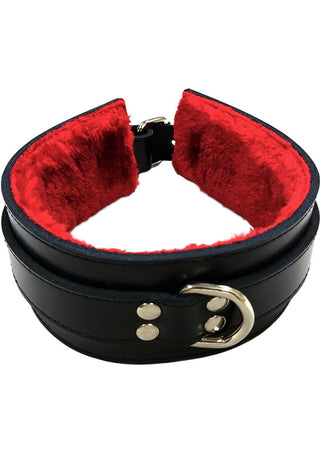 Rouge Leather Collar With Faux Fur Lining - Black