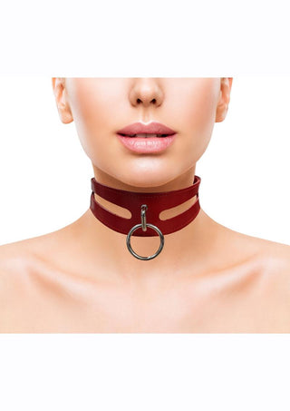 Rouge Leather Fashion Bondage Collar with O-Ring - Black